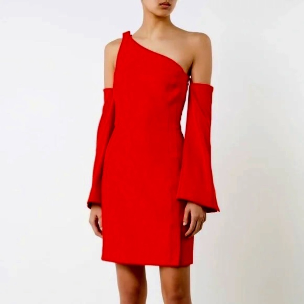 MUGLER Red Off-The-Shoulder Fitted Mini Dress US6